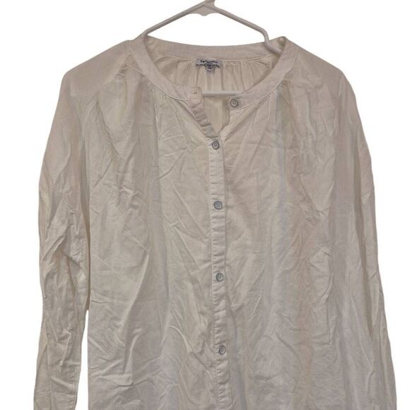 Splendid Women's White Cotton/Rayon Round Neck Long Sleeve Button Down Shirt - Picture 2 of 10